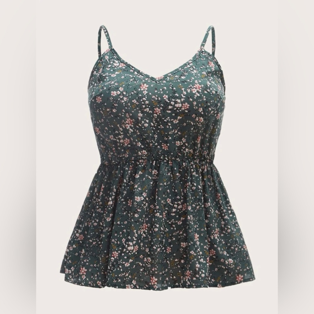 Green floral peplum top